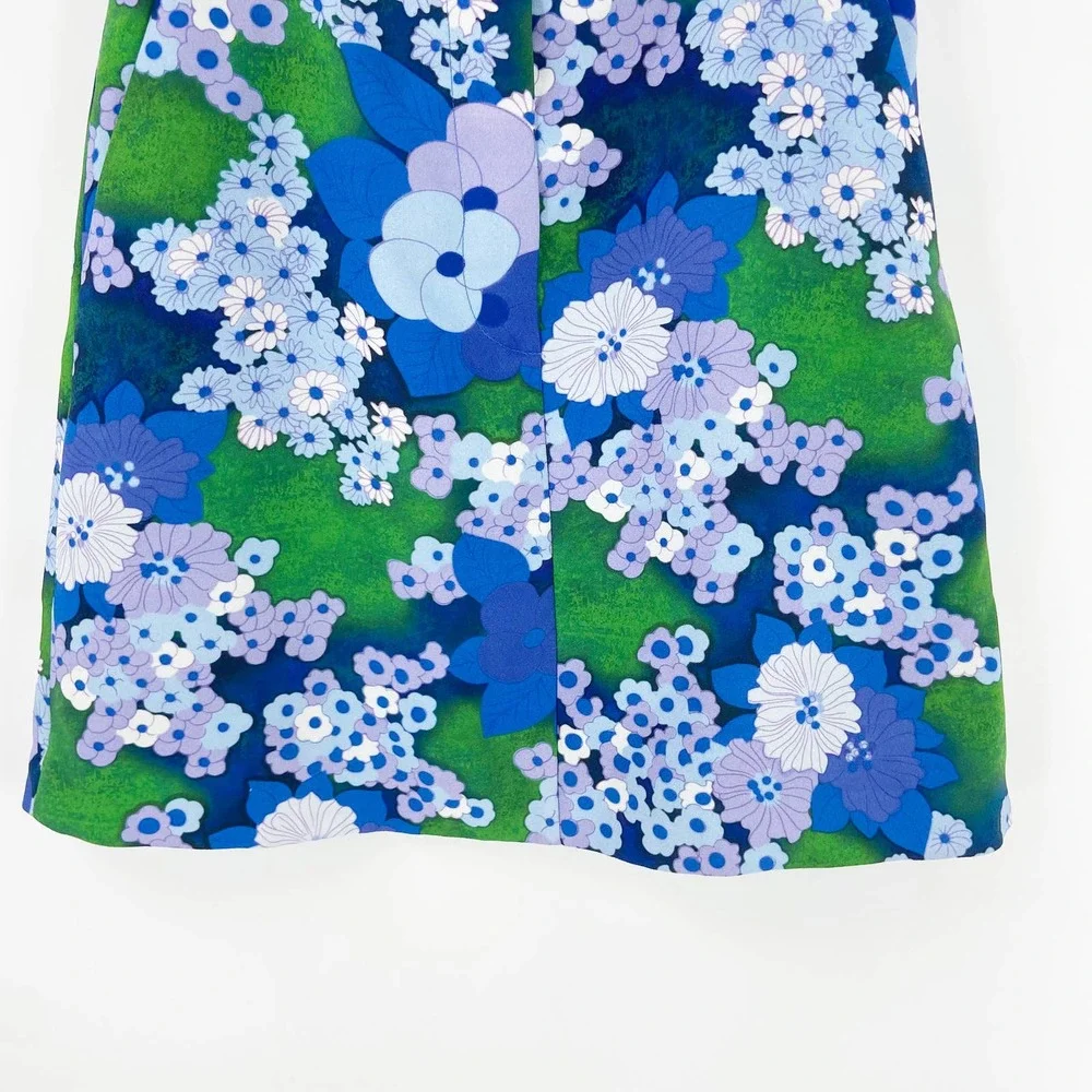 Carven Blue and Green Cady Floral Printed Mini Skirt - Picture 5 of 10